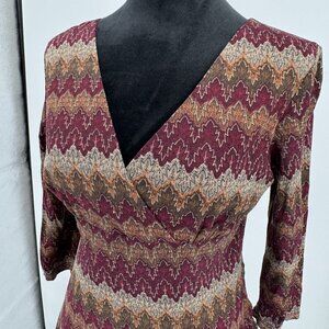 INC Y2K Babydoll Top Womens Size L Nylon Chevron Forest Fairy Empire Waist Vtg